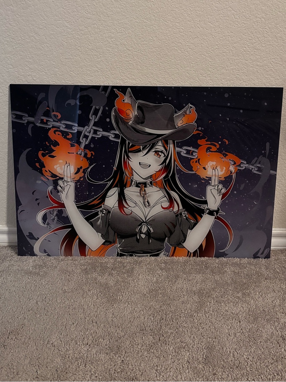 Dark Anime Witch Wall Art - Black & Orange Home Wall Decor